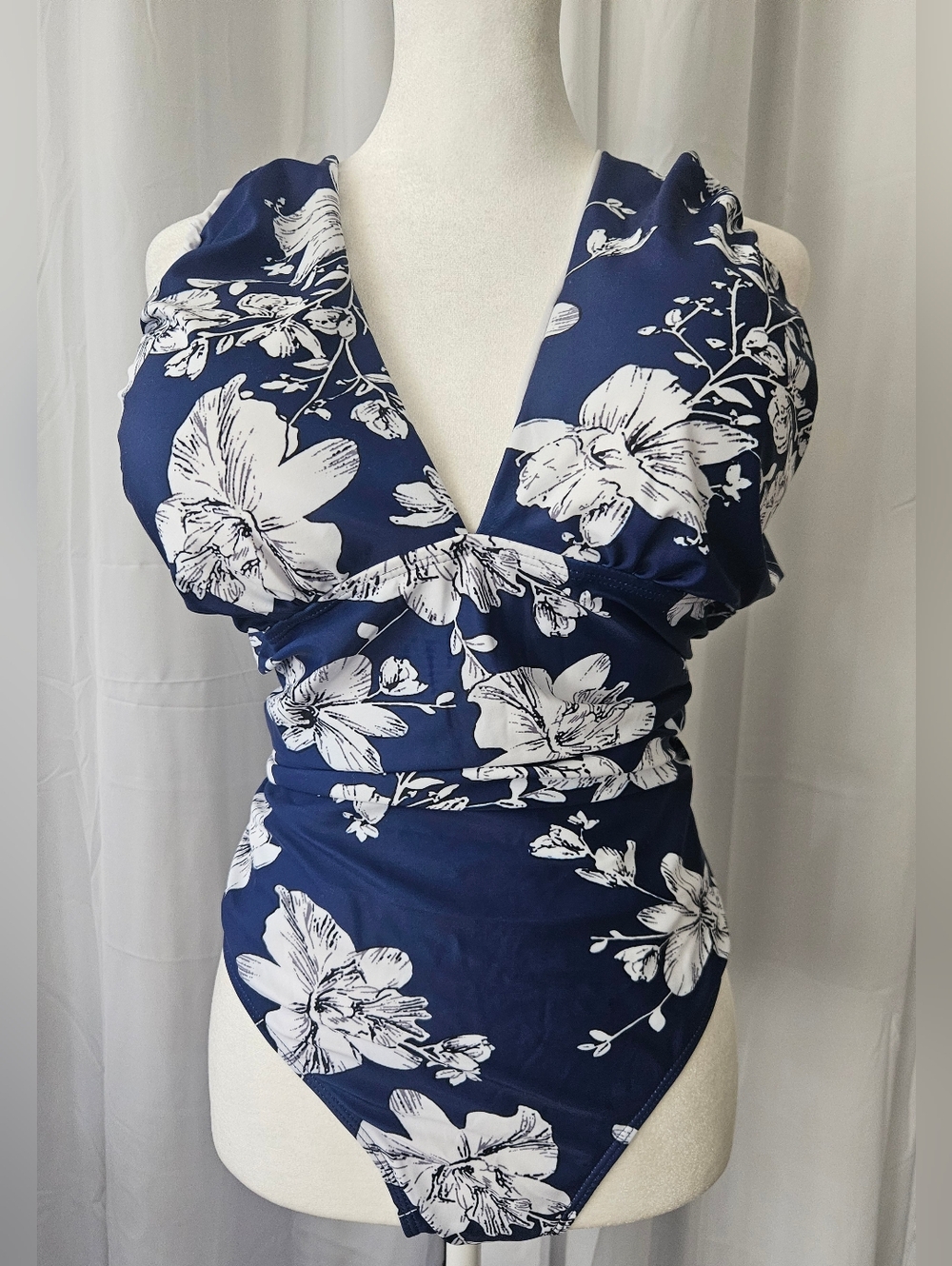 NWT! Blue And White Floral One-Piece Swimsuit - Size 4X equal to Size 18